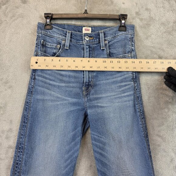 Levi's Jeans Womens 28 Blue Denim Cropped Straight Raw Hem Frayed Stretch Y6867 - Picture 5 of 11